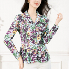 批发实拍印花衬衫女<b class='q'>长袖</b>上衣气质西装领别致独特衬衣时尚法式洋气2026