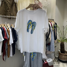 批发韩国东大门2025夏季新款韩版时尚个性拖鞋印花休闲圆领<b class='q'>短袖</b>T恤女