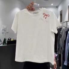 批发<b class='q'>韩国</b>东大门2025夏季新款设计感蝴蝶结印花休闲百搭短袖T恤女上衣