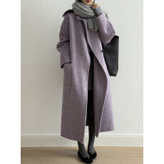 批发韩系立领双面羊毛呢大衣女 冬季长款过膝毛呢外套