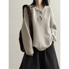 批发韩系软糯半开圆领毛衣女冬季温柔风宽松内搭慵懒针织衫