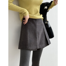 批发设计感高腰开叉毛呢<b class='q'>裙裤</b> 冬季韩系复古休闲加厚a字短裤
