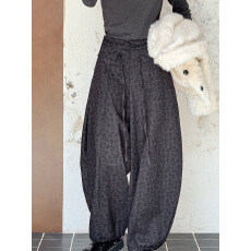 批发2025<b class='q'>冬</b>季新款豹纹显瘦减龄束脚加厚加绒阔腿裤弯刀裤女