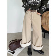 批发加绒加厚微喇叭<b class='q'>女裤</b>2025冬新款不贴腿宽松显瘦拖地<b class='q'>牛仔</b>裤