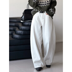 批发加绒弯刀裤宽松阔腿裤2025冬新款显瘦休闲牛仔裤女