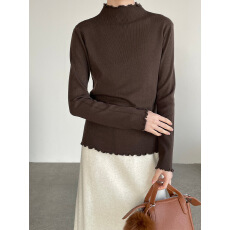 批发韩系木耳边软糯针织上衣女25冬显瘦百搭打底衫