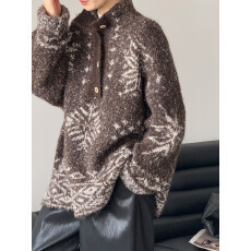 批发费尔岛2025冬老钱复古羊毛混纺<b class='q'>高领</b>宽松加厚针织<b class='q'>毛衣</b>女