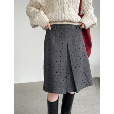 批发毛呢高腰A字半身裙女显瘦<b class='q'>百搭</b>波点中裙