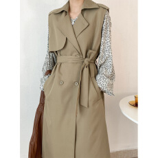 批发2026春季风衣<b class='q'>女</b>马甲气质收腰绑带简约气质中长款外套风衣