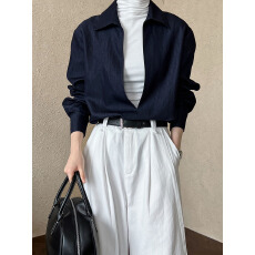 批发2026春装轻熟长袖V领<b class='q'>衬衫</b>女春秋季新款时尚仿<b class='q'>牛仔</b>外搭叠穿上衣