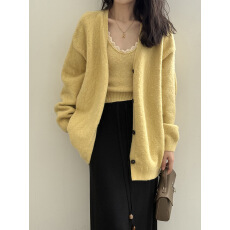 批发2026春装慵懒风纯色花边针织开衫女春季气质毛衣<b class='q'>背心</b>上衣两件套