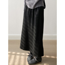 批发松紧高腰加绒半身裙女 冬季直筒休闲a字后开叉针织长裙