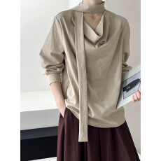 批发2025早秋新款上衣韩版设计感挂脖飘带气质高级感<b class='q'>衬衫女</b>