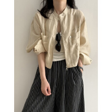 批发设计感立领工装外套女 <b class='q'>夏</b>季新款休闲宽松短款夹克上衣