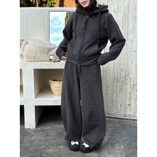 批发羊毛加绒连帽双拉链卫衣可调节束脚长裤<b class='q'>气质</b>休闲<b class='q'>运动</b>套装