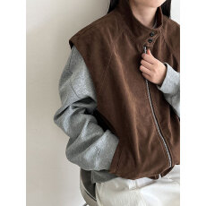 批发韩系新款立领休闲麂皮绒马甲女叠穿春装设计感<b class='q'>百搭</b>外套