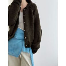 批发韩系粗线针织开衫毛衣女26早春新款暗扣慵懒风百搭上衣
