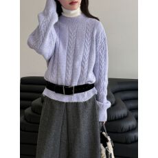 批发温柔软糯羊毛立体麻花圆领针织衫女冬季韩系慵懒风毛衣