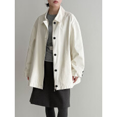 批发日系休闲白色风衣女2026<b class='q'>春</b>季新款宽松翻领休闲工装外套