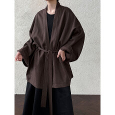 批发日系慵懒道袍高级感女秋季新款纯色中长款绑带风衣外套