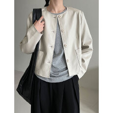 批发圆领韩系单排扣短皮衣女2026春季新款经典百搭PU夹克外套