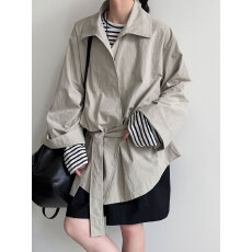 批发韩系轻量肌理感廓形绑带显瘦风衣女<b class='q'>春</b>季新款翻领风外套