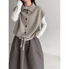 批发韩系叠穿<b class='q'>高领</b>针织马甲女2026春季抽绳收腰百搭<b class='q'>毛衣</b>背心