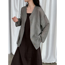 批发100苎麻韩系简约衬衫女夏季新款轻薄防晒长袖衬衣外套