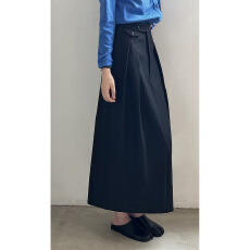 批发气质压褶半身裙女春季新款纯色高腰直筒A字半身裙子