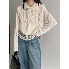 批发学院风撞色翻领羊毛针织马甲女26<b class='q'>春</b>季百搭叠穿背心上衣