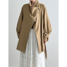 批发复古气质高级感廓形大衣女2026<b class='q'>春</b>新款荷叶大翻领风衣外套