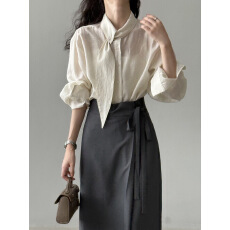 批发2026春装法式围巾领<b class='q'>长袖</b><b class='q'>衬衫</b>女春季高级感通勤宽松显瘦小衫上衣