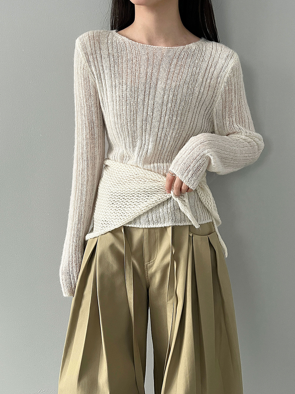 빛 럭셔리 부드러운 찹쌀 양모 니트 스웨터 숄 두 조각 여성 세트 26 봄 새로운 느긋한 기본 셔츠