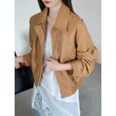 批发春季新款韩版复古翻领拉链皮衣女复古<b class='q'>夹克</b>百搭外套