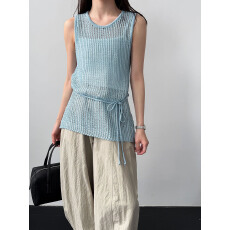 批发设计感镂空绑带垂感针织背心女26春季新款休闲薄款上衣