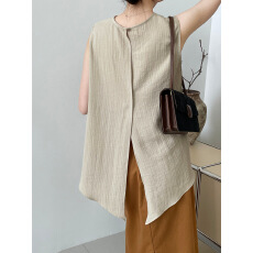 批发气质<b class='q'>范</b>~设计感后背开叉圆领背心女休闲通勤百搭无袖上衣