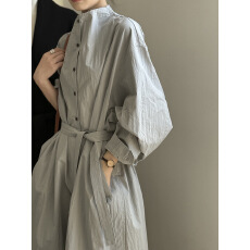 批发2026春装法式复古衬衫裙 春季宽松套头腰带慵懒气质长款<b class='q'>连衣裙</b>