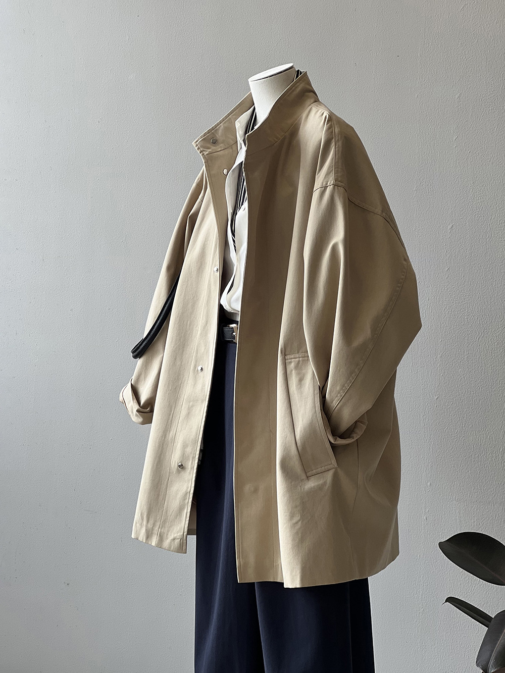 일본식 워크웨어 바람 스탠드 칼라 바람막이 여성 코트 봄 새로운 루즈핏 중간 길이 코트