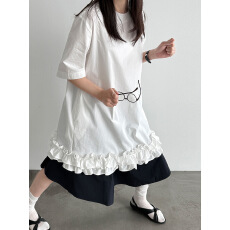 批发韩系慵懒风<b class='q'>荷叶边</b><b class='q'>连衣裙</b>女26夏季后背系带宽松叠穿中裙