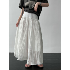 批发韩系设计感高腰 A字百褶半身<b class='q'>裙</b>女26夏季气质中长款<b class='q'>伞</b><b class='q'>裙</b>