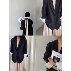 批发质感在线极简风韩系后背刺绣西装条纹西服外套 女高级感