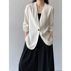 批发极简高级松弛感短袖小<b class='q'>西装外套</b><b class='q'>女</b>2026夏季百搭亚麻西服