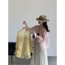 批发浅夏氧气感温柔风微透<b class='q'>防晒</b>衬衫薄显瘦衬衣 女装夏高级感