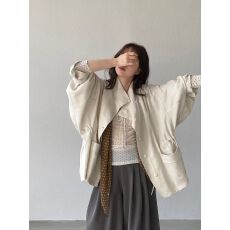 批发莱赛尔亚麻风衣外套女高级感落肩抽褶形中长款春装新款