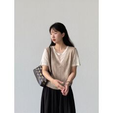 批发韩系假两件针织短袖t恤女夏薄款宽松显瘦百搭上衣