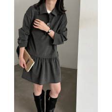 批发学院风<b class='q'>翻领</b>收腰百褶裙女秋冬新百搭叠穿宽松毛呢<b class='q'>连衣裙</b>