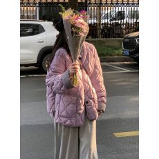 批发暖冬小紫包 韩系温柔菱格轻薄保暖棉衣女复古撞色棉服