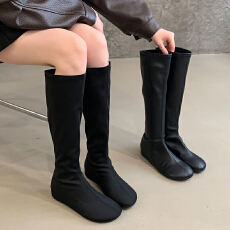 批发复古小众设计长靴芒果头平底弹力靴2025秋冬新款靴子百搭瘦瘦靴