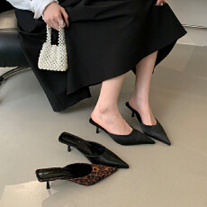 批发欧美时尚尖头后空凉鞋简约气质包头高跟拖鞋日常百搭浅口鞋