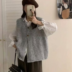 批发韩系简约百搭软糯慵懒风毛衣马甲女2025秋冬新款宽松叠穿针织背心